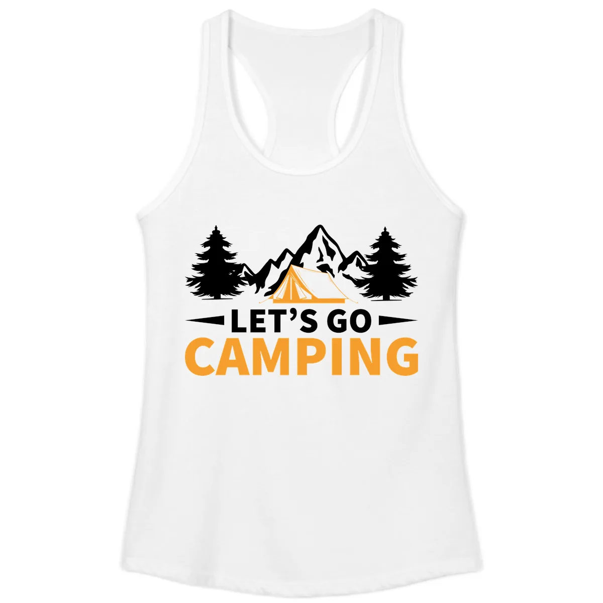 Let's Go Camping Mountain Tent Ladies Tank in White