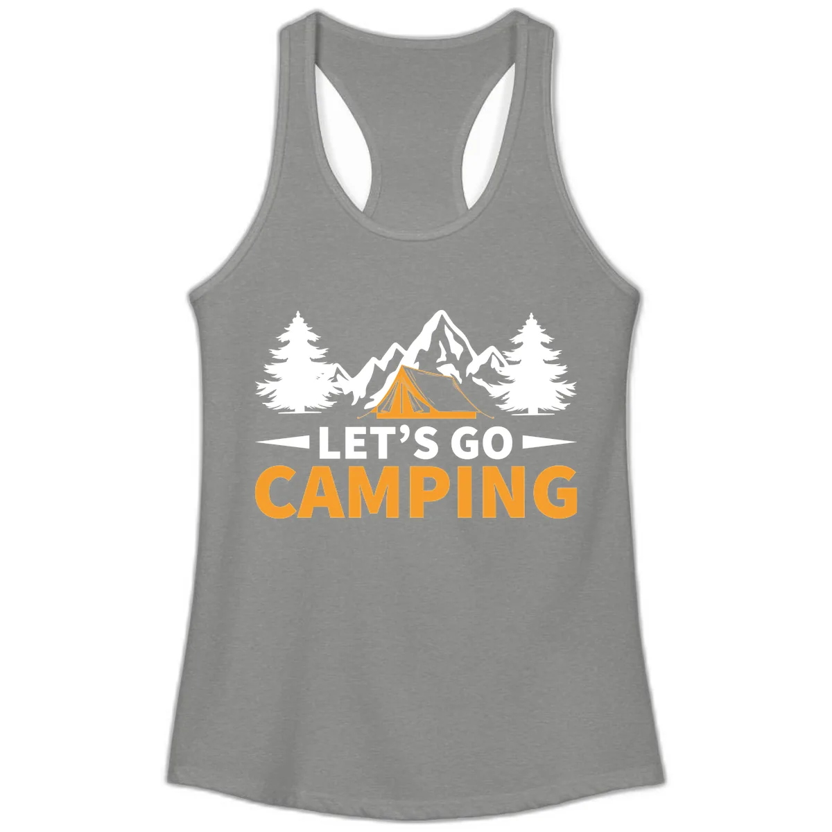 Let's Go Camping Mountain Tent Ladies Tank in Heather Grey