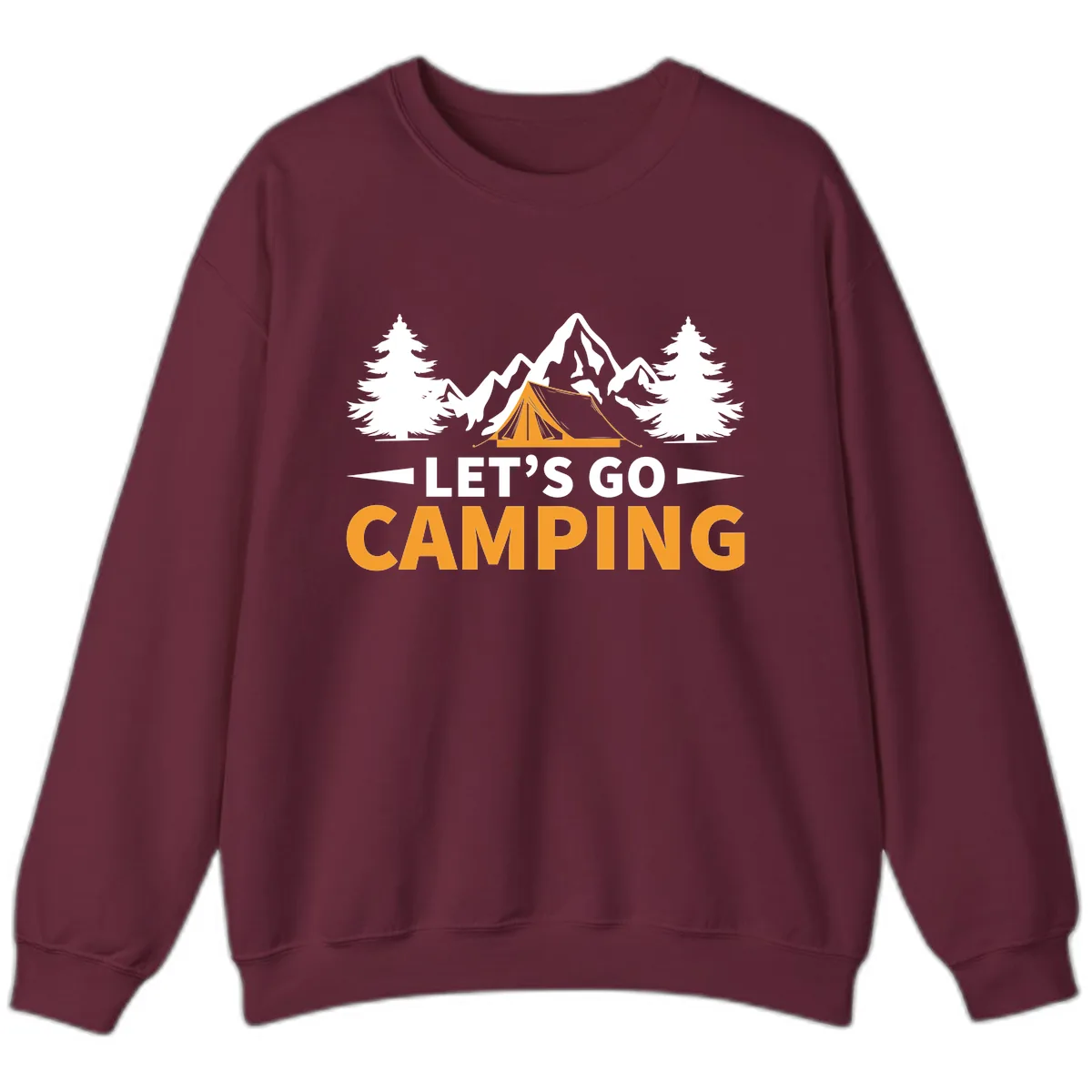 Let's Go Camping Mountain Tent Sweatshirt in Maroon