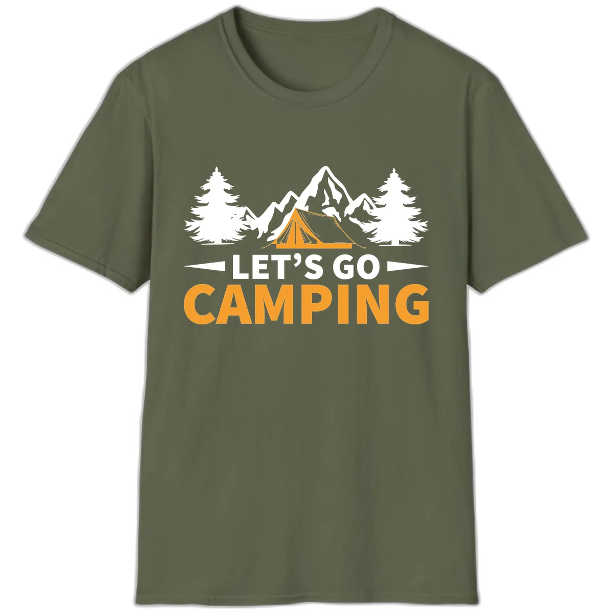 Let's Go Camping Mountain Tent T-Shirt in Military Green