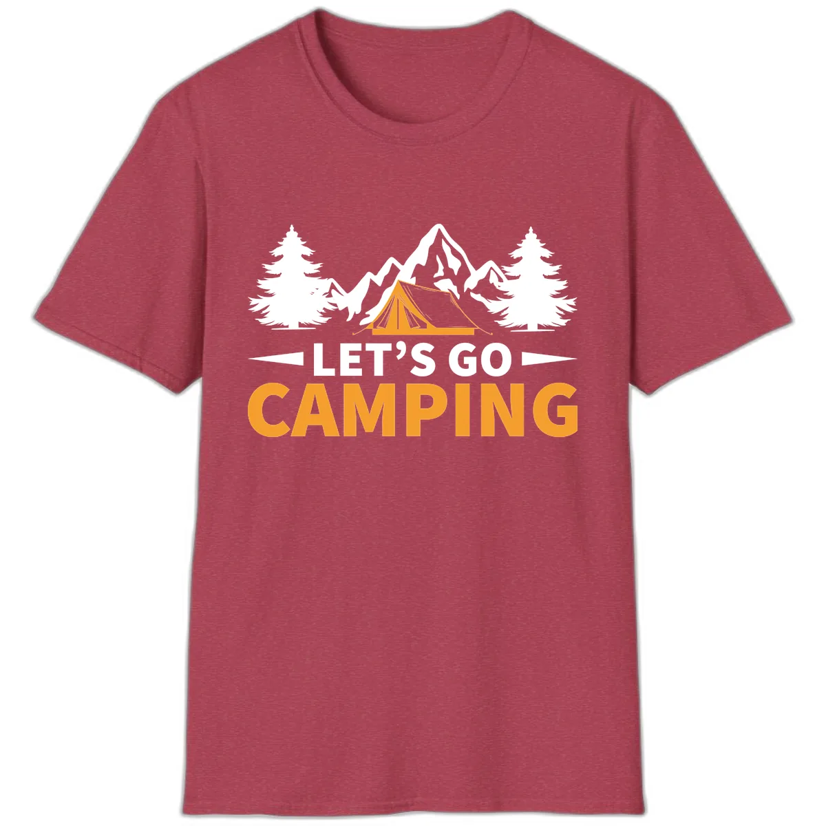 Let's Go Camping Mountain Tent T-Shirt in Heather Cardinal