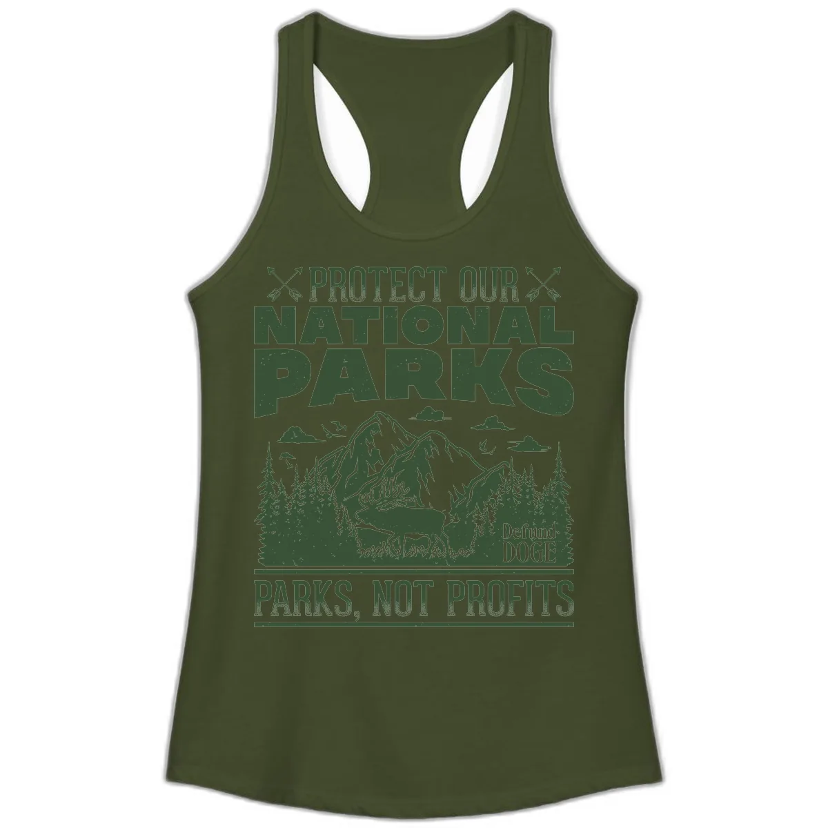 Protect Our National Parks Ladies Tank in Solid Military Green