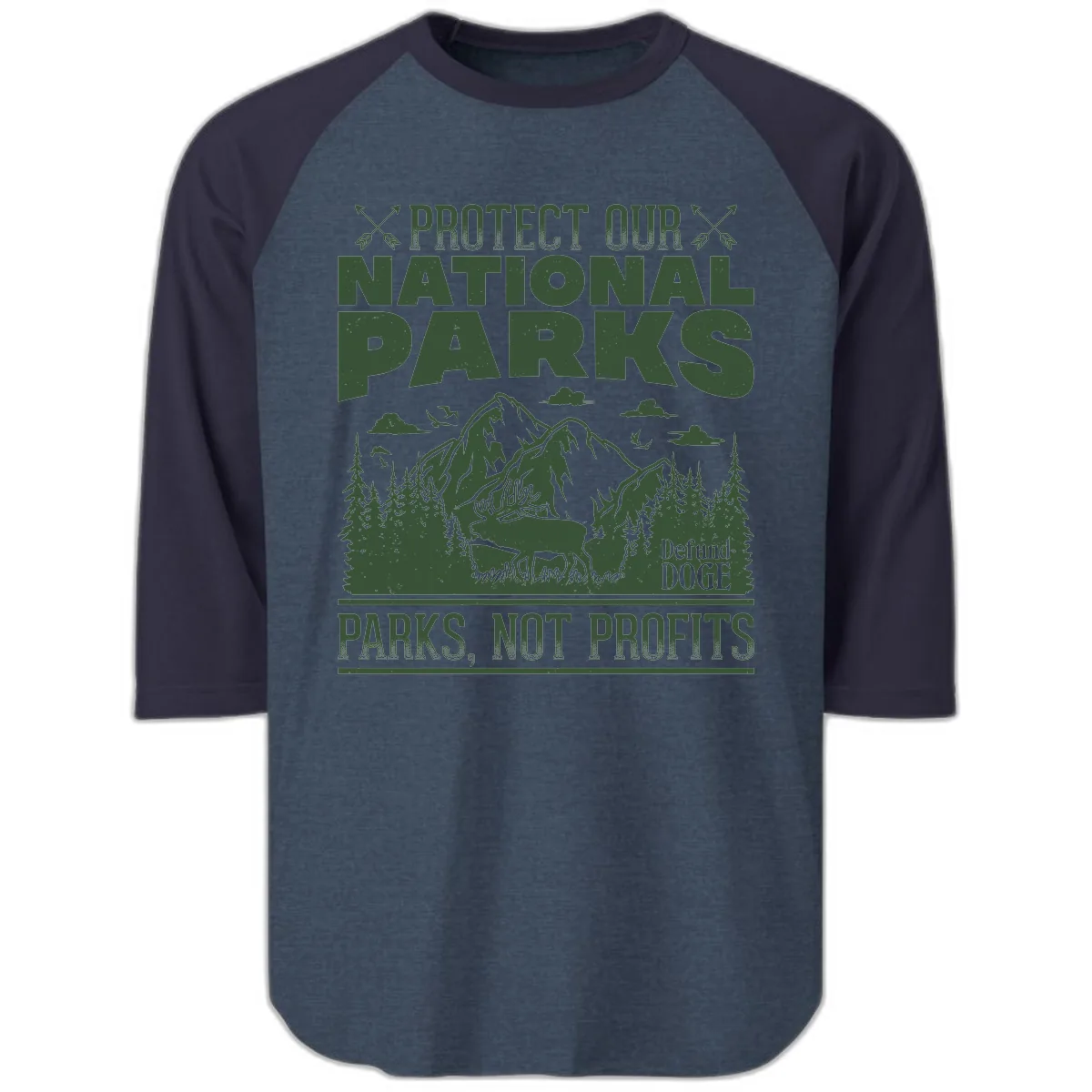 Protect Our National Parks Raglan 3/4 in Heather Denim Navy