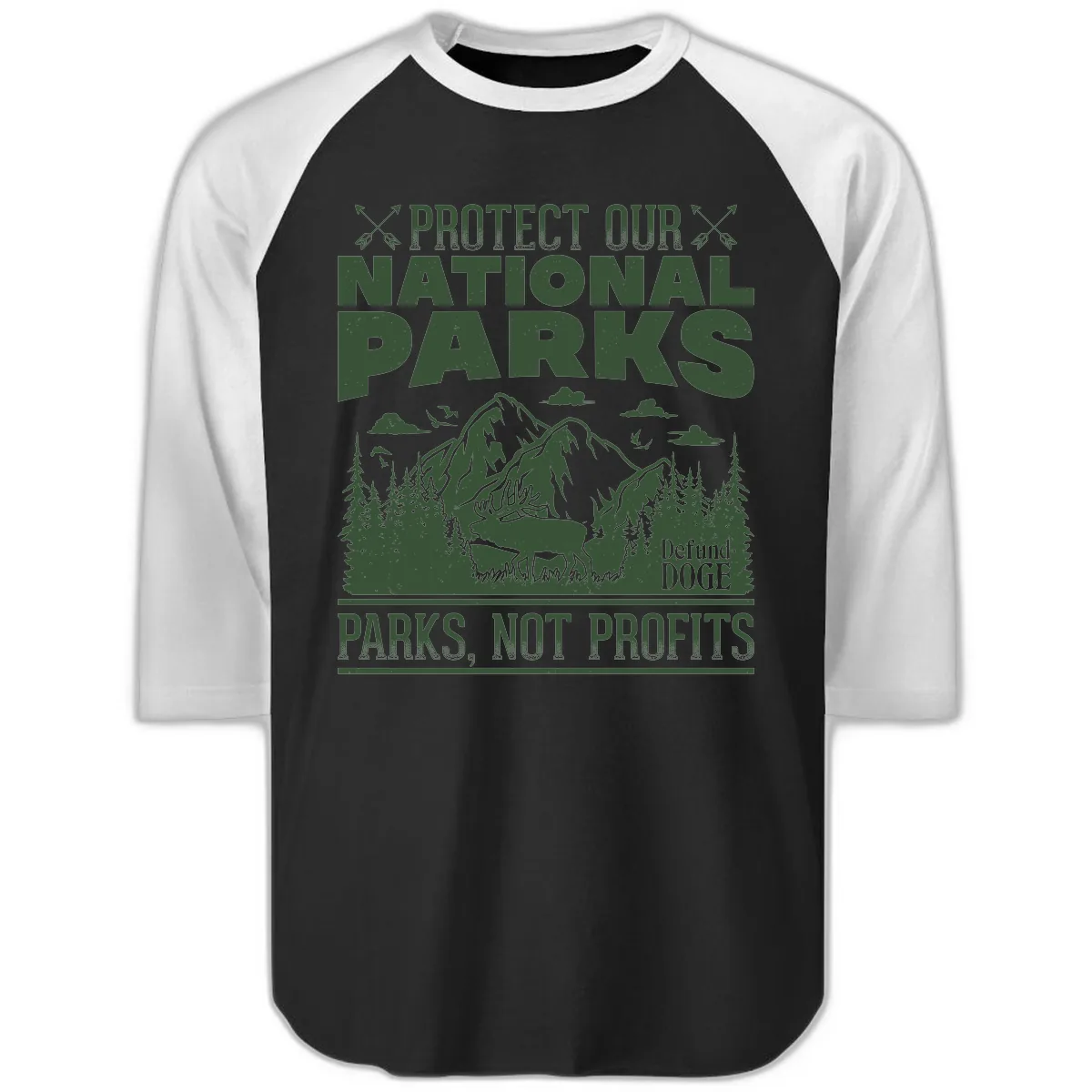 Protect Our National Parks Raglan 3/4 in Black White