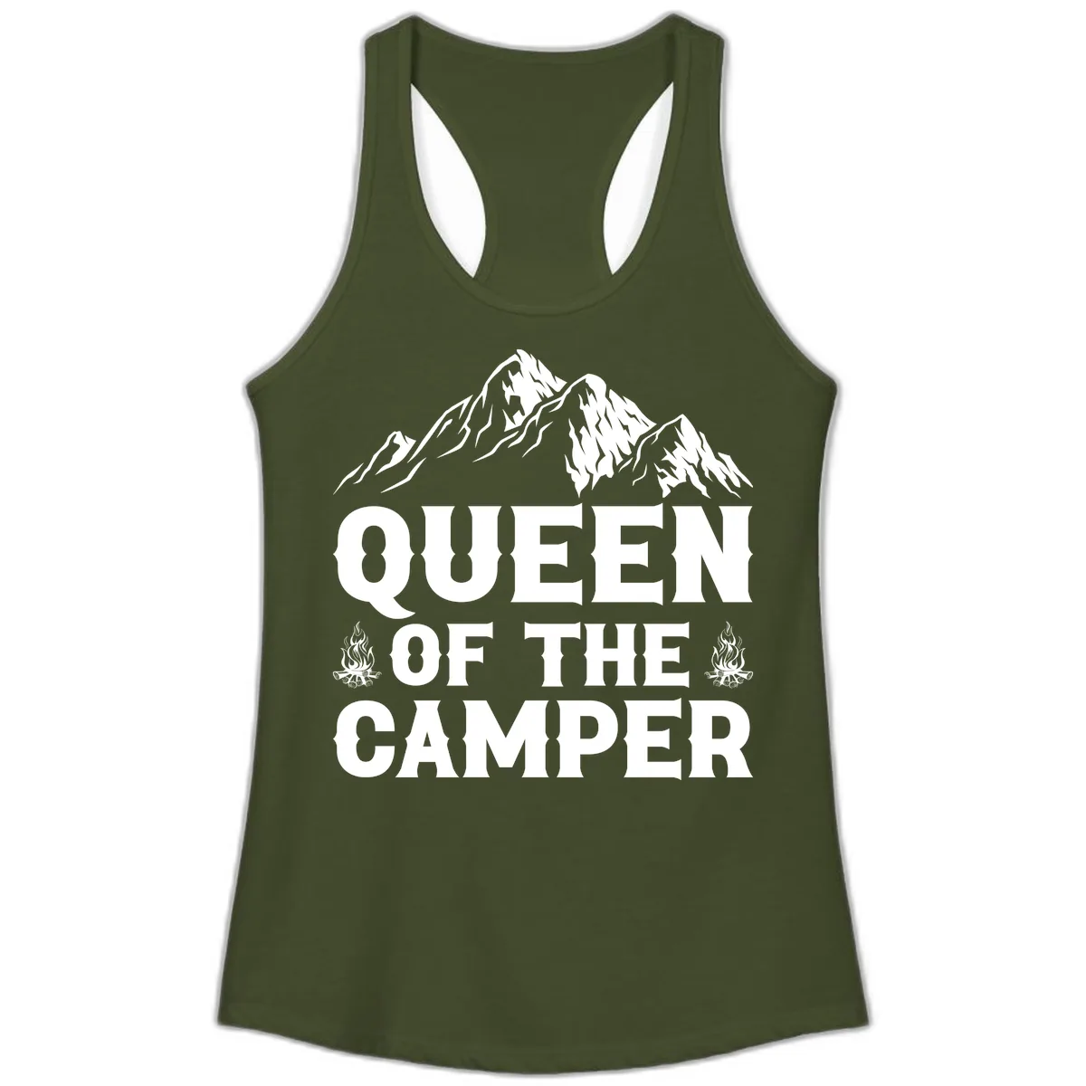 Queen Of The Camper Ladies Tank in Solid Military Green