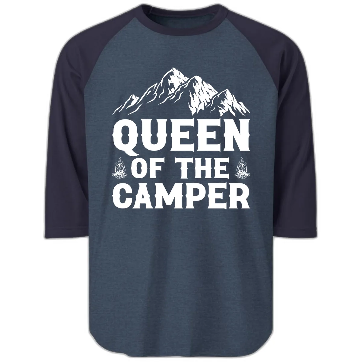 Queen Of The Camper Raglan 3/4 in Heather Denim Navy