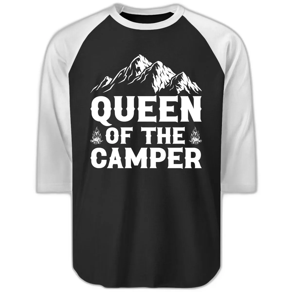 Queen Of The Camper Raglan 3/4 in Black White