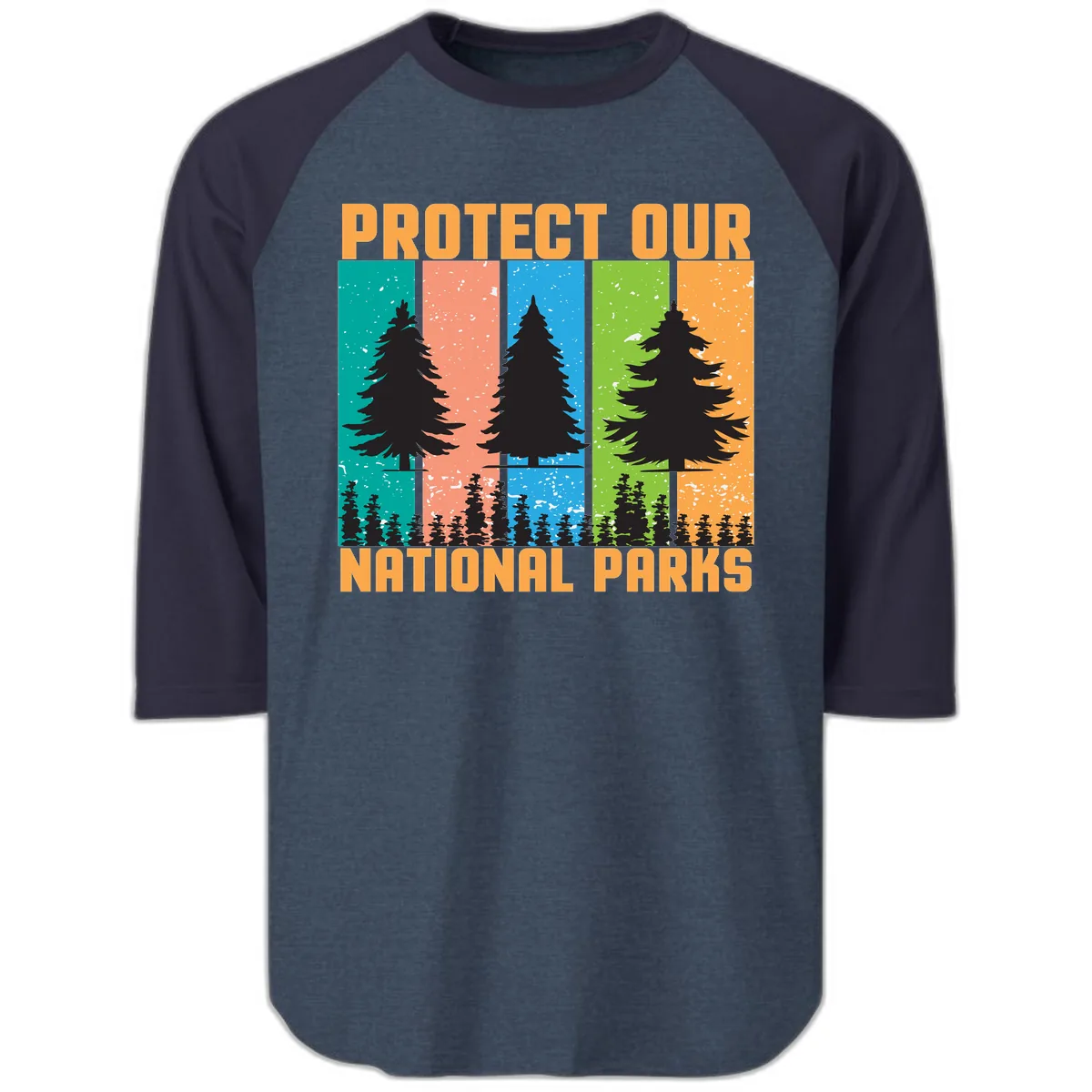 Protect Our National Parks Raglan 3/4 in Heather Denim Navy