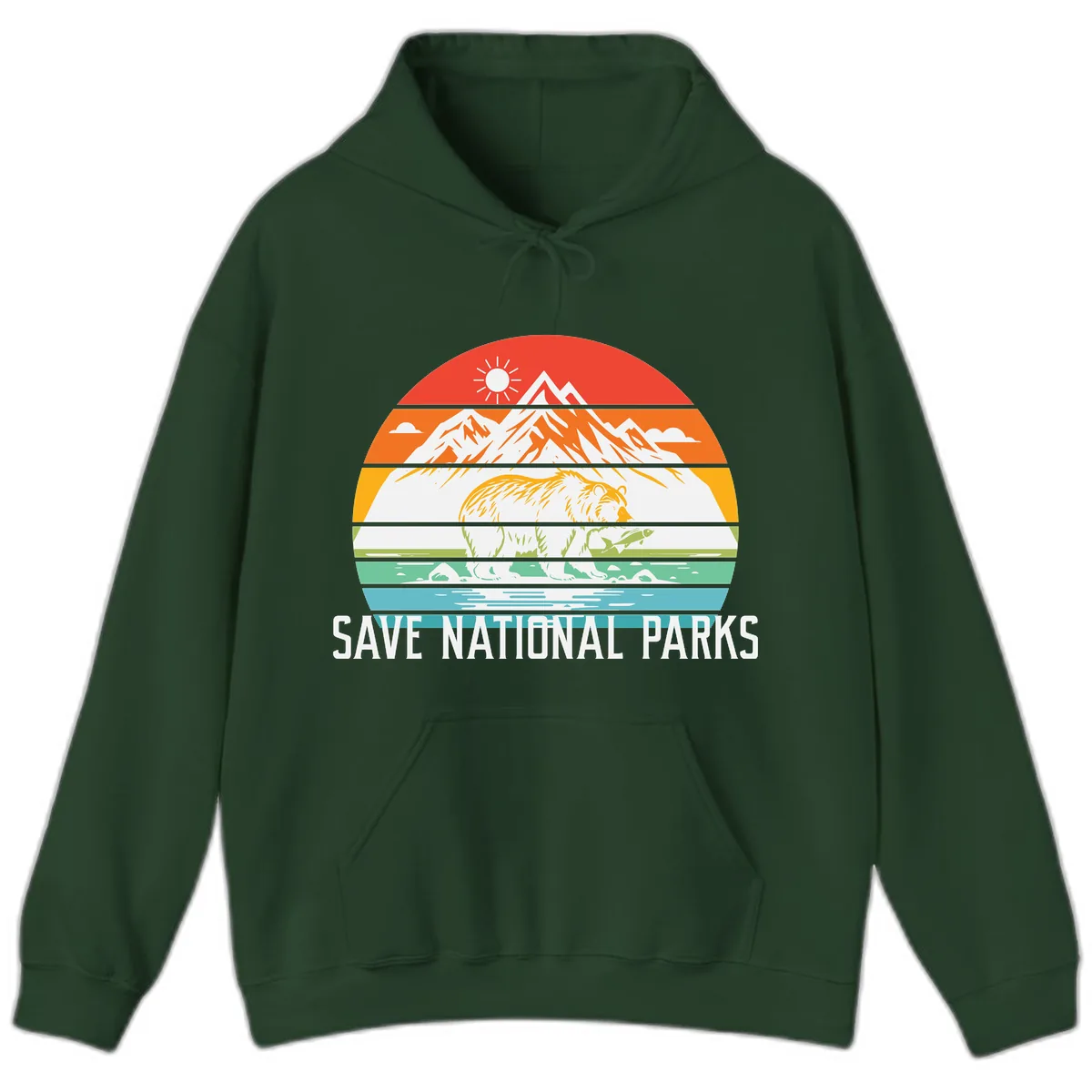 Save National Parks Layered Landscape Hoodie in Forest Green