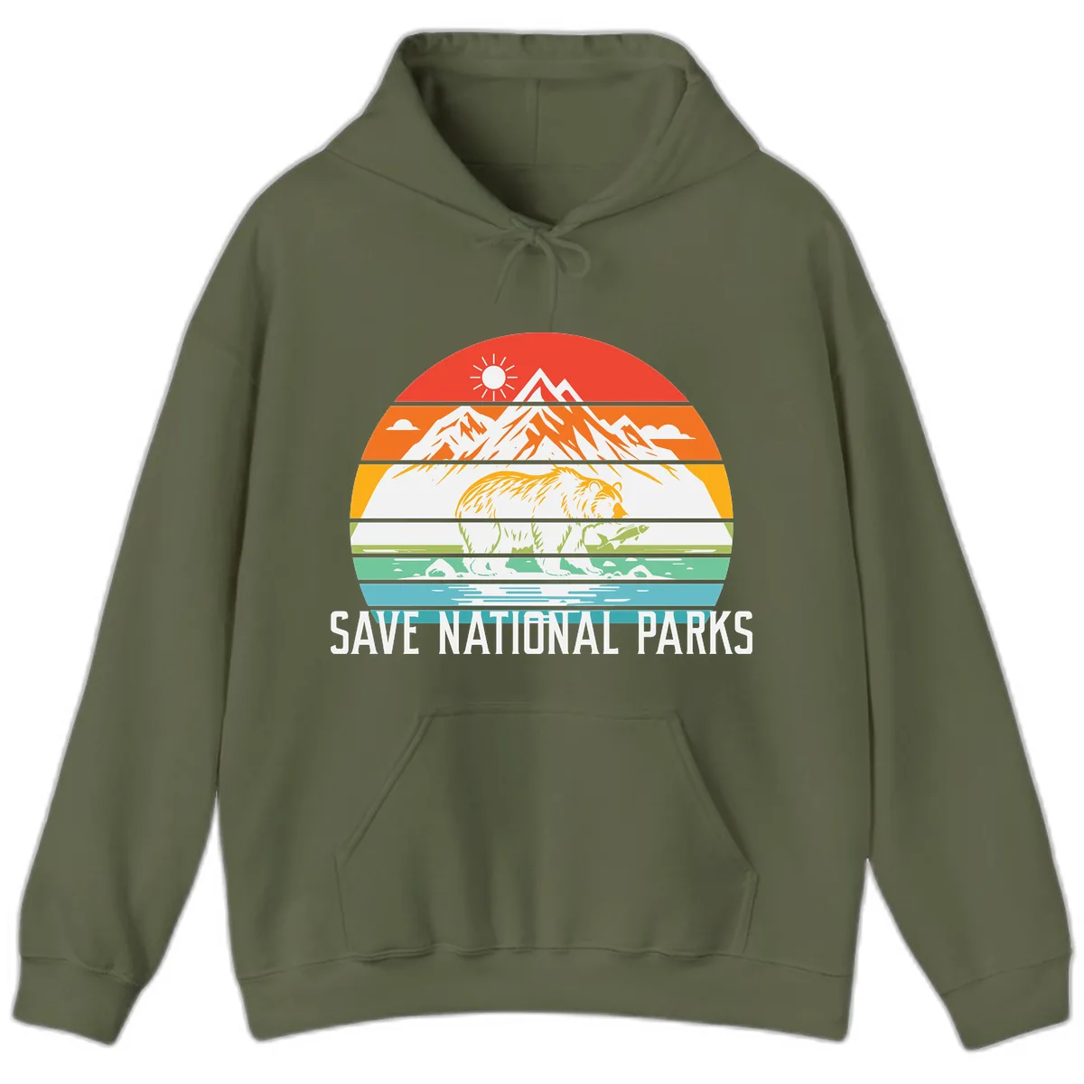 Save National Parks Layered Landscape Hoodie in Military Green