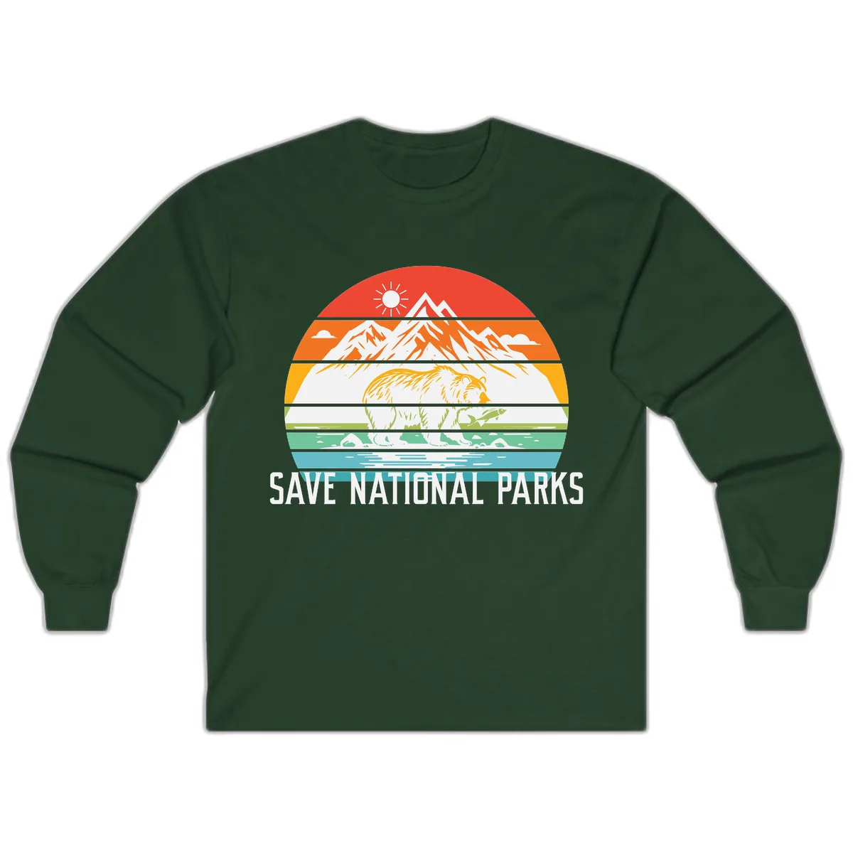 Save National Parks Layered Landscape Long Sleeve in Forest Green
