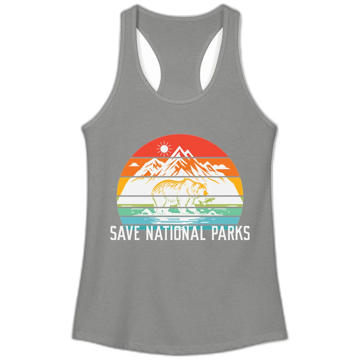 Save National Parks Layered Landscape Ladies Tank in Heather Grey