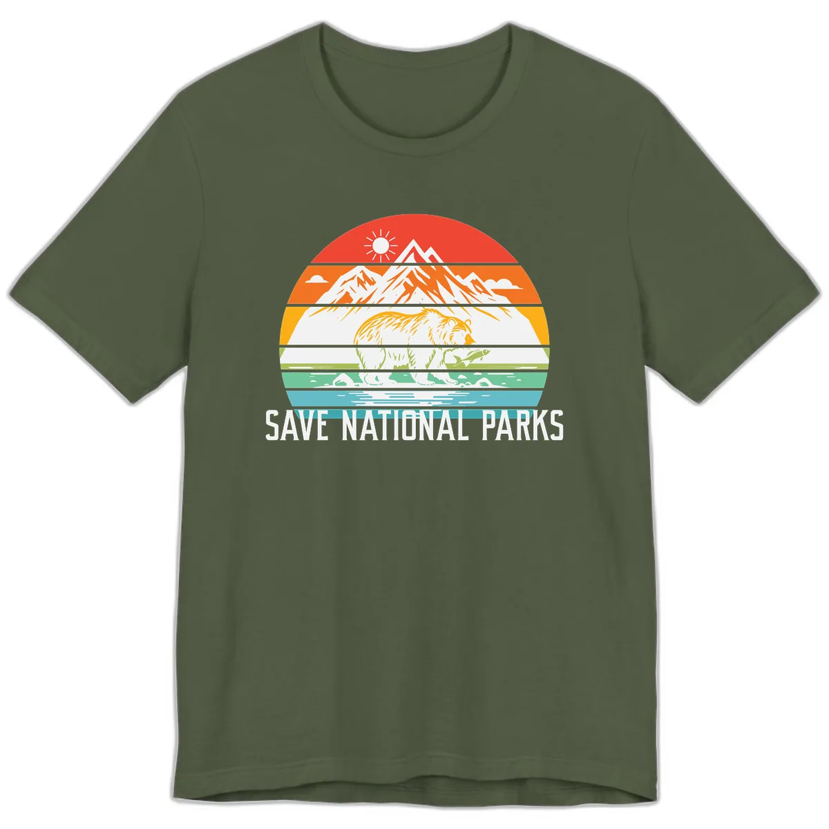 Save National Parks Layered Landscape Premium T-Shirt in Military Green