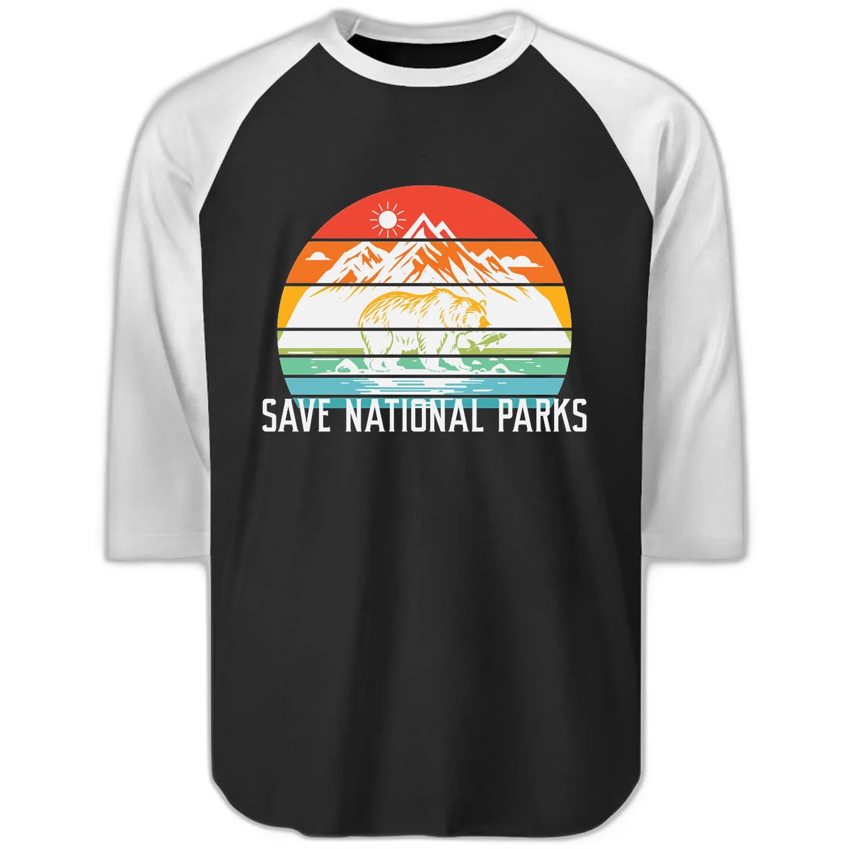Save National Parks Layered Landscape Raglan 3/4 in Black White