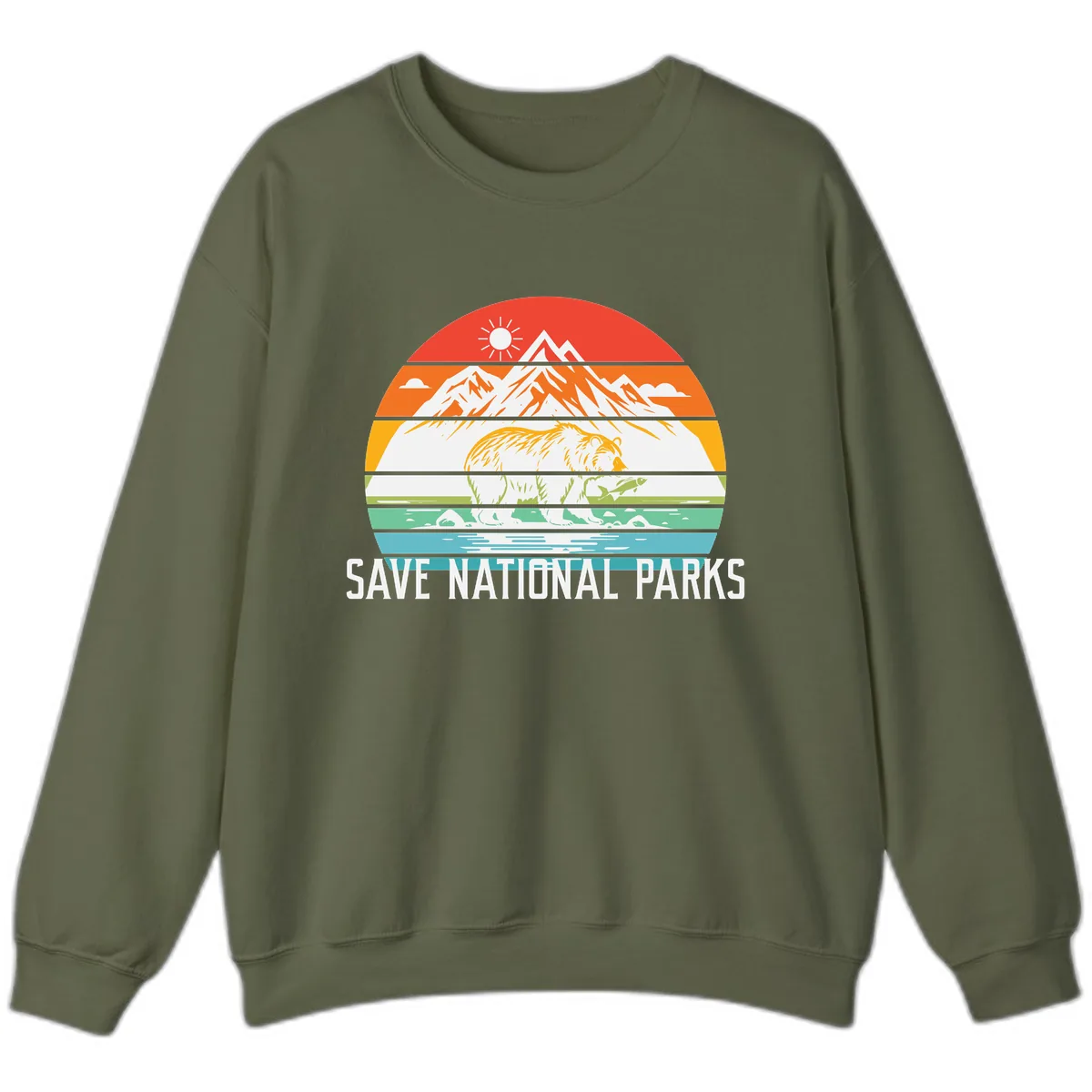 Save National Parks Layered Landscape Sweatshirt in Military Green