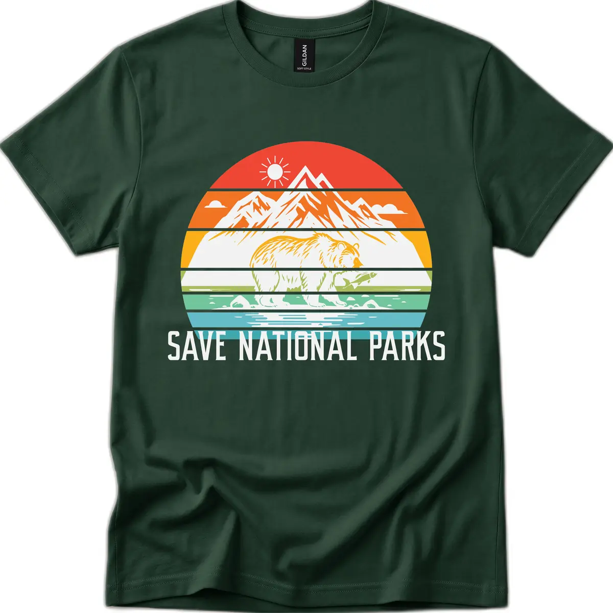 Save National Parks Layered Landscape T-Shirt in Forest Green