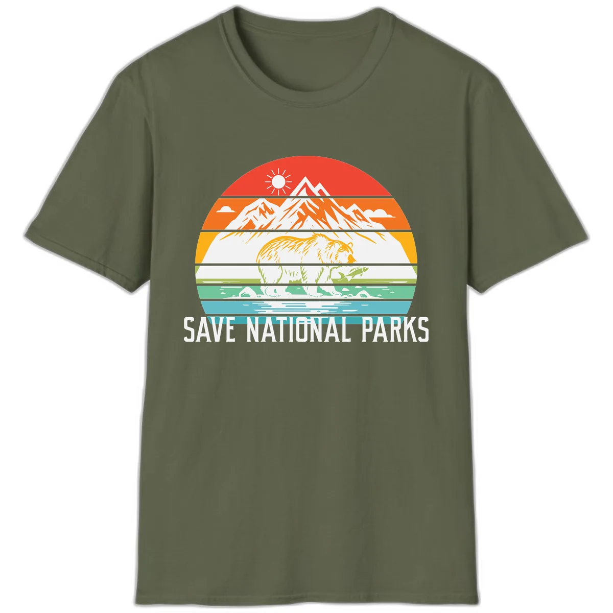 Save National Parks Layered Landscape T-Shirt in Military Green