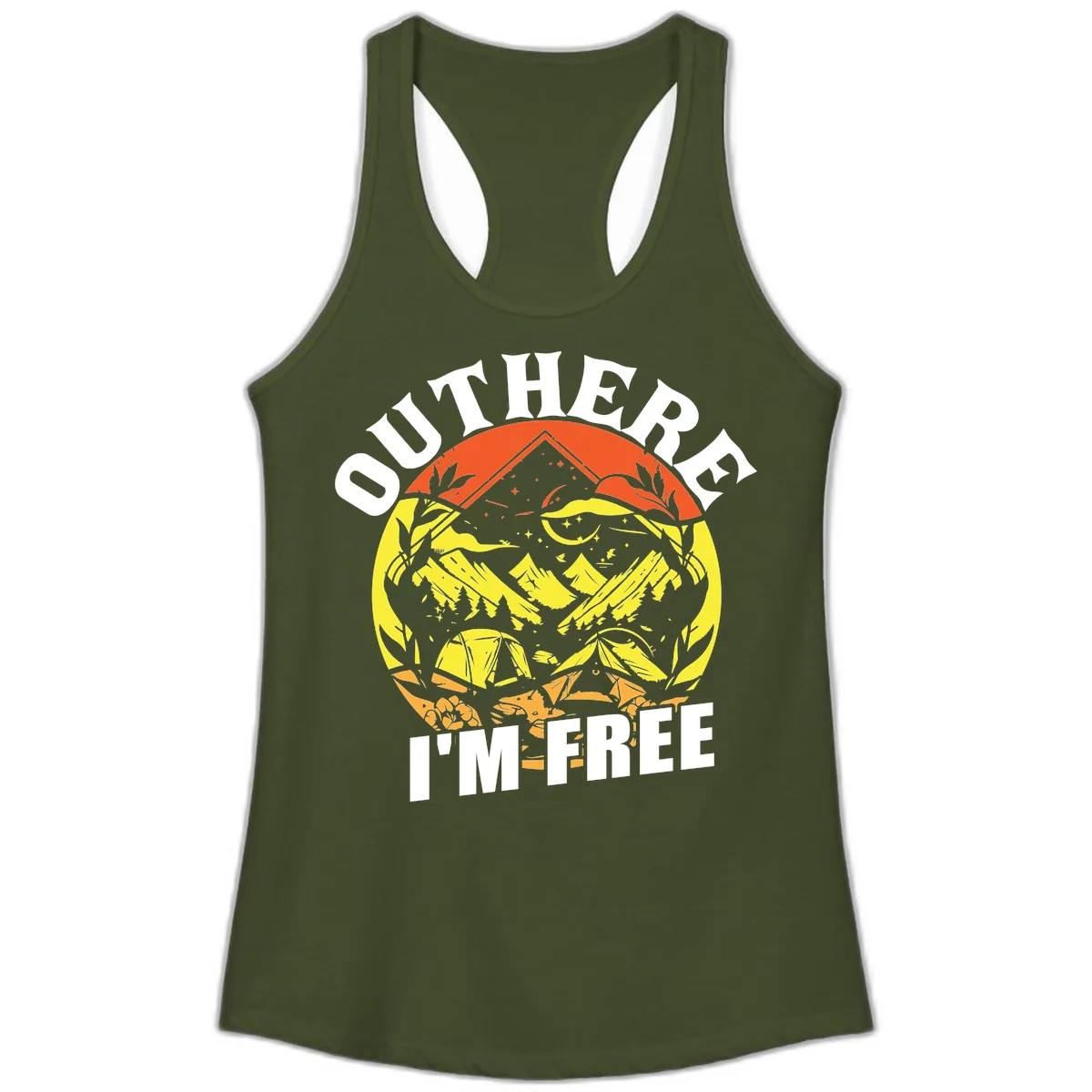 Outer Limits I'm Free Ladies Tank in Solid Military Green