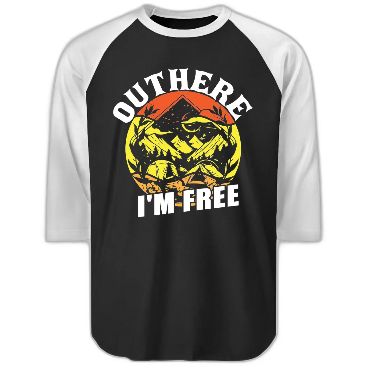 Outer Limits I'm Free Raglan 3/4 in Black White