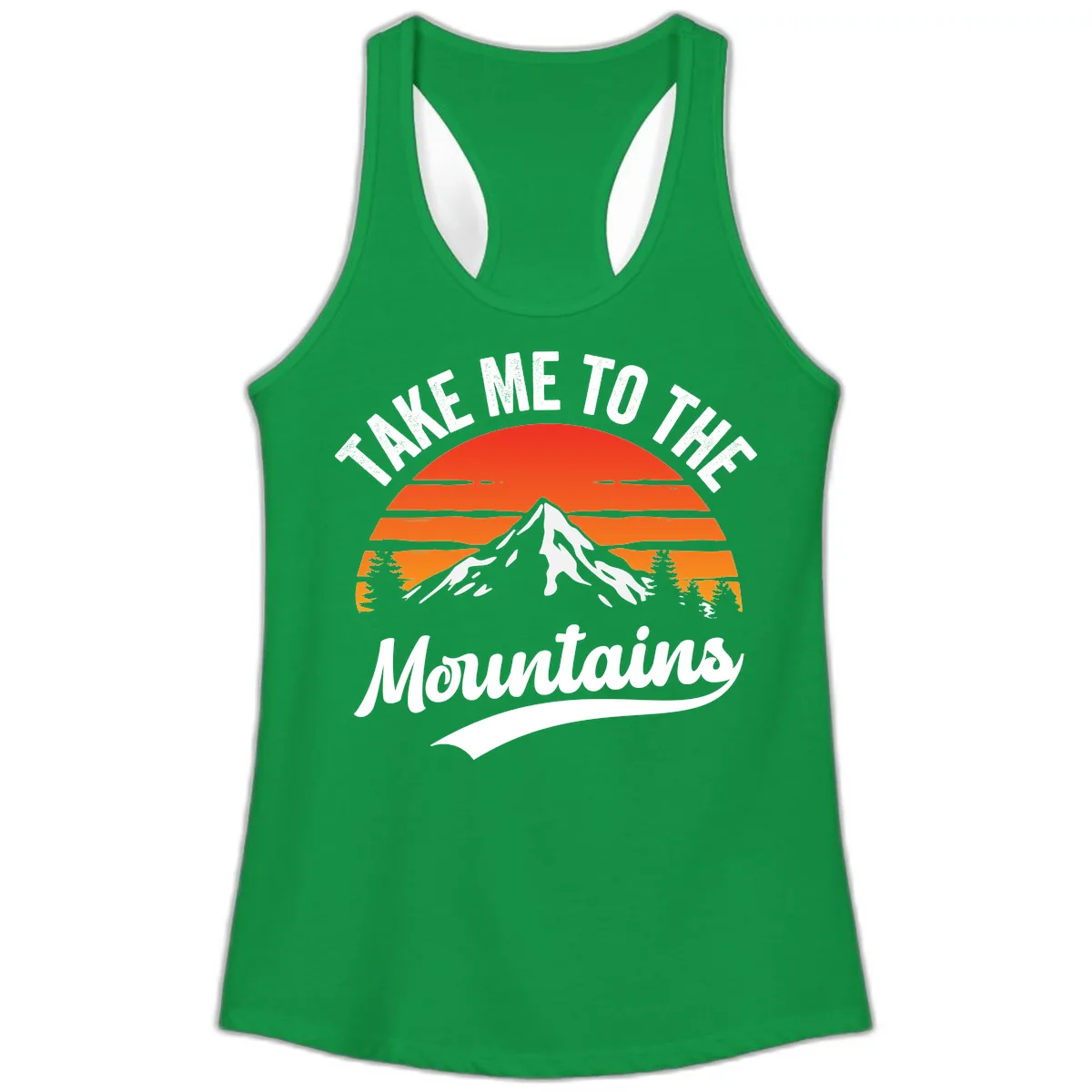 Take Me To The Mountains Ladies Tank in Solid Kelly Green