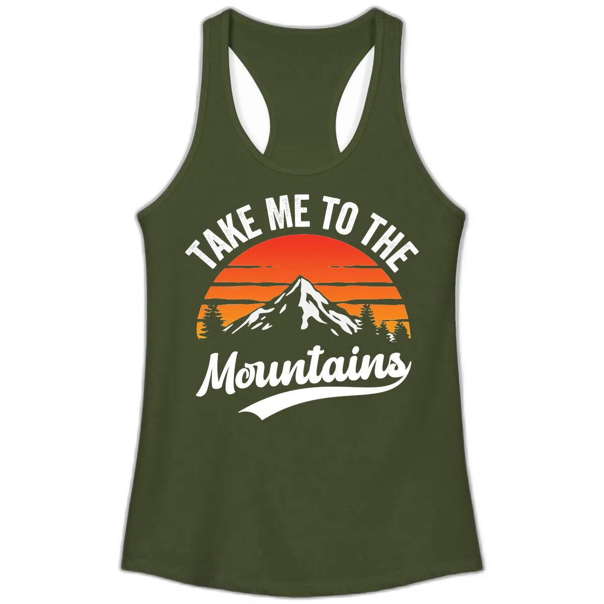 Take Me To The Mountains Ladies Tank in Solid Military Green