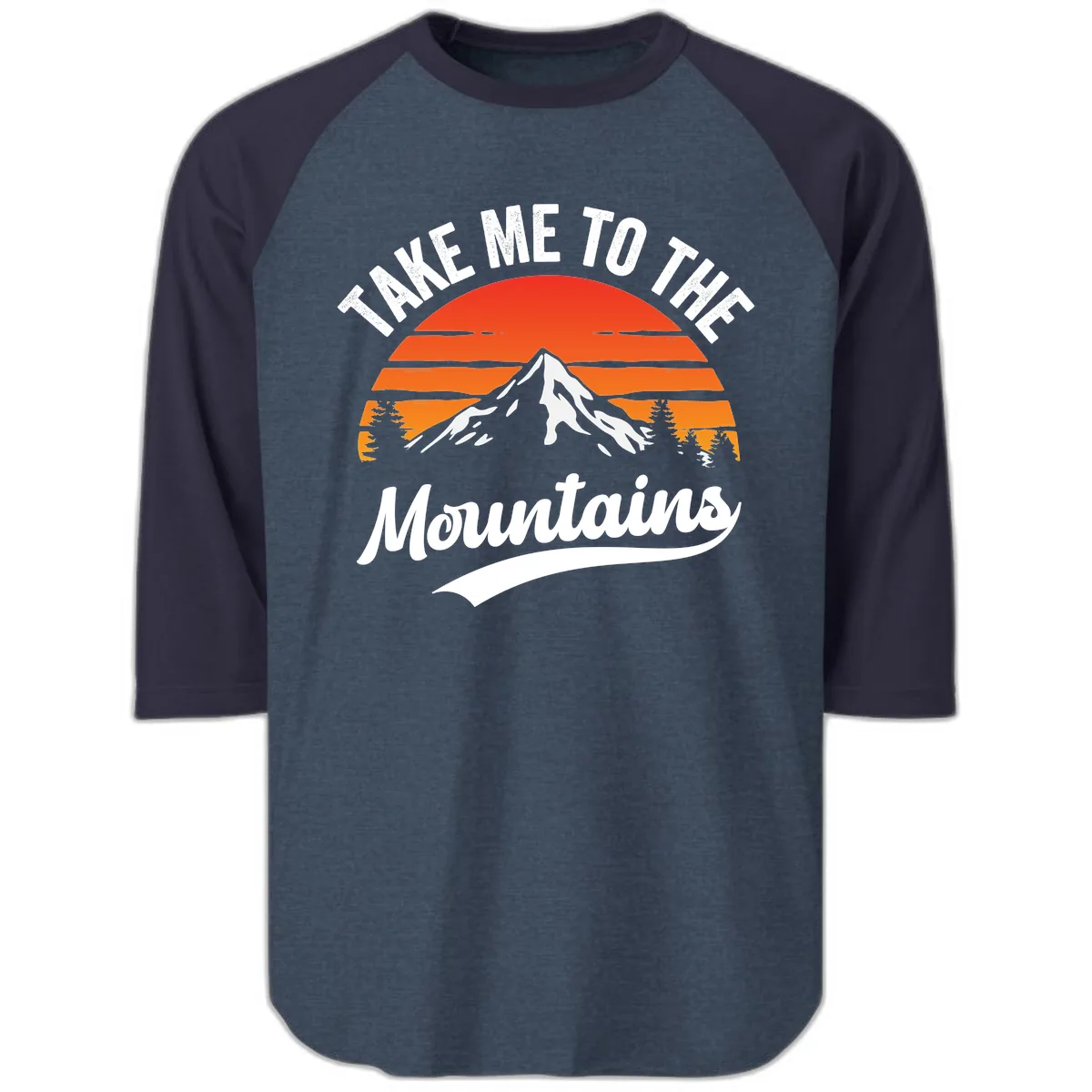Take Me To The Mountains Raglan 3/4 in Heather Denim Navy