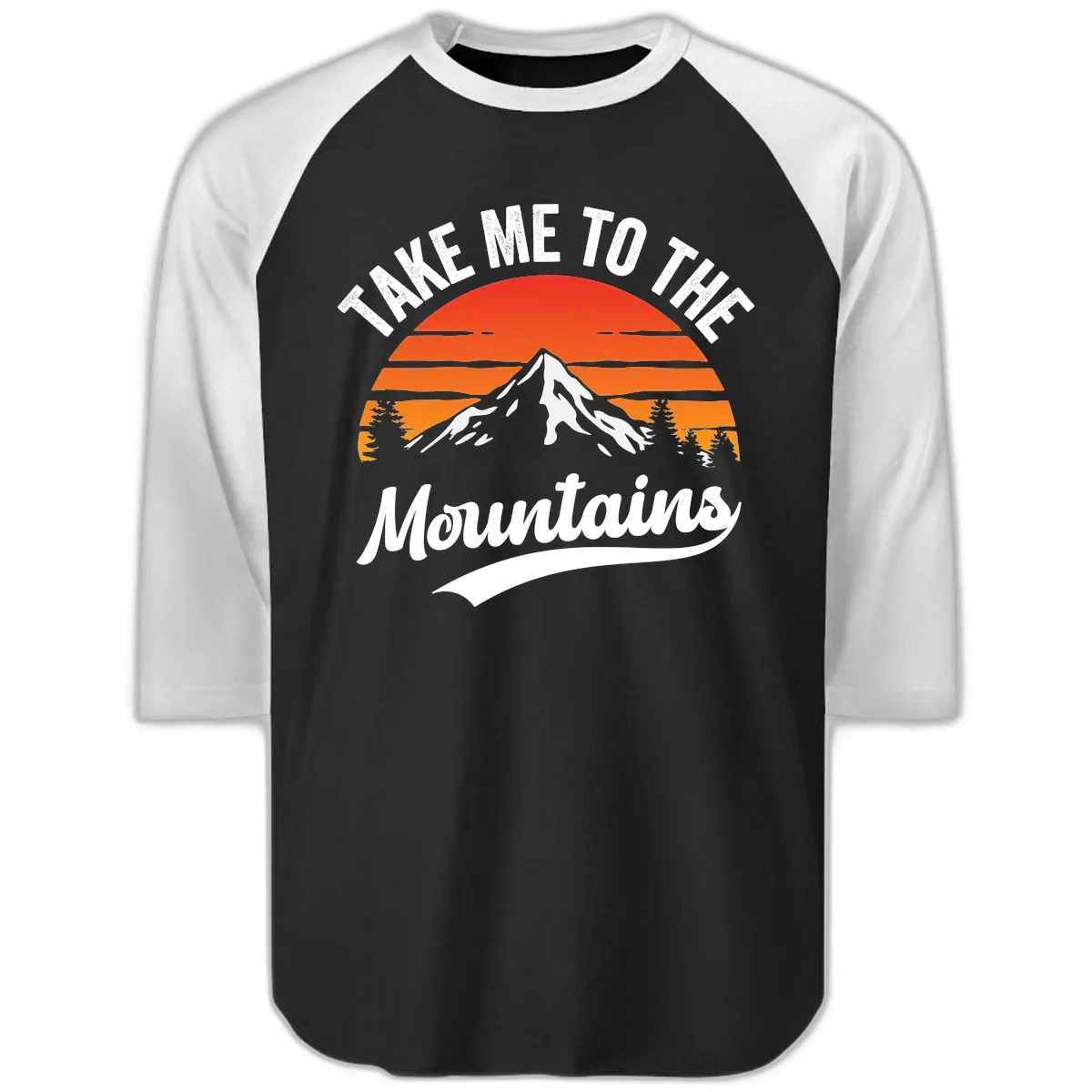 Take Me To The Mountains Raglan 3/4 in Black White