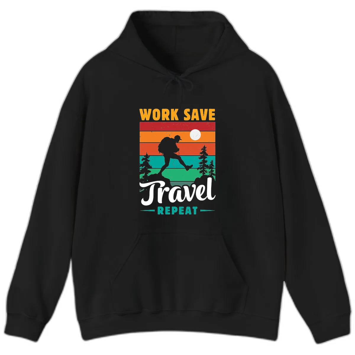 Work Save Travel Repeat Hoodie in Black