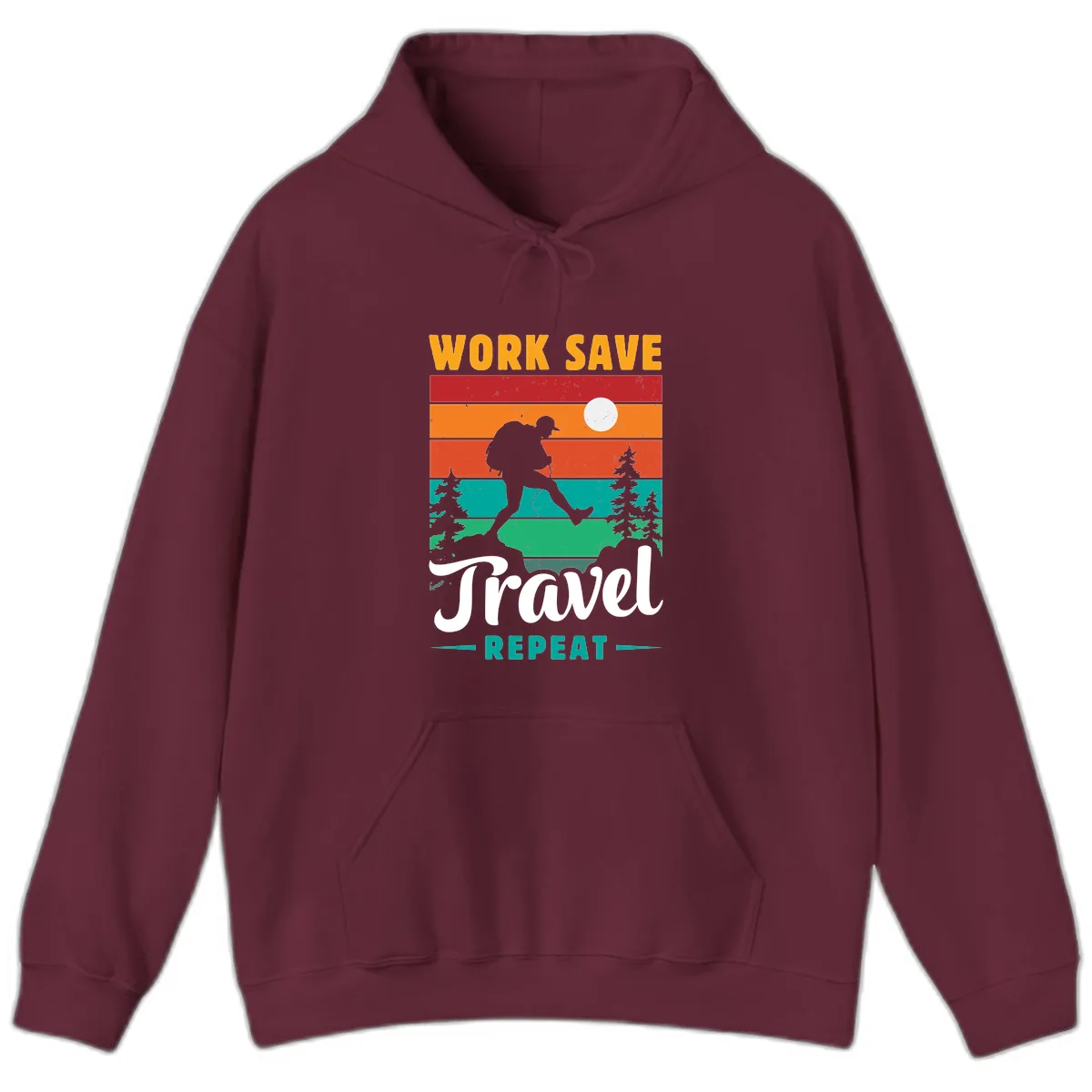 Work Save Travel Repeat Hoodie in Maroon