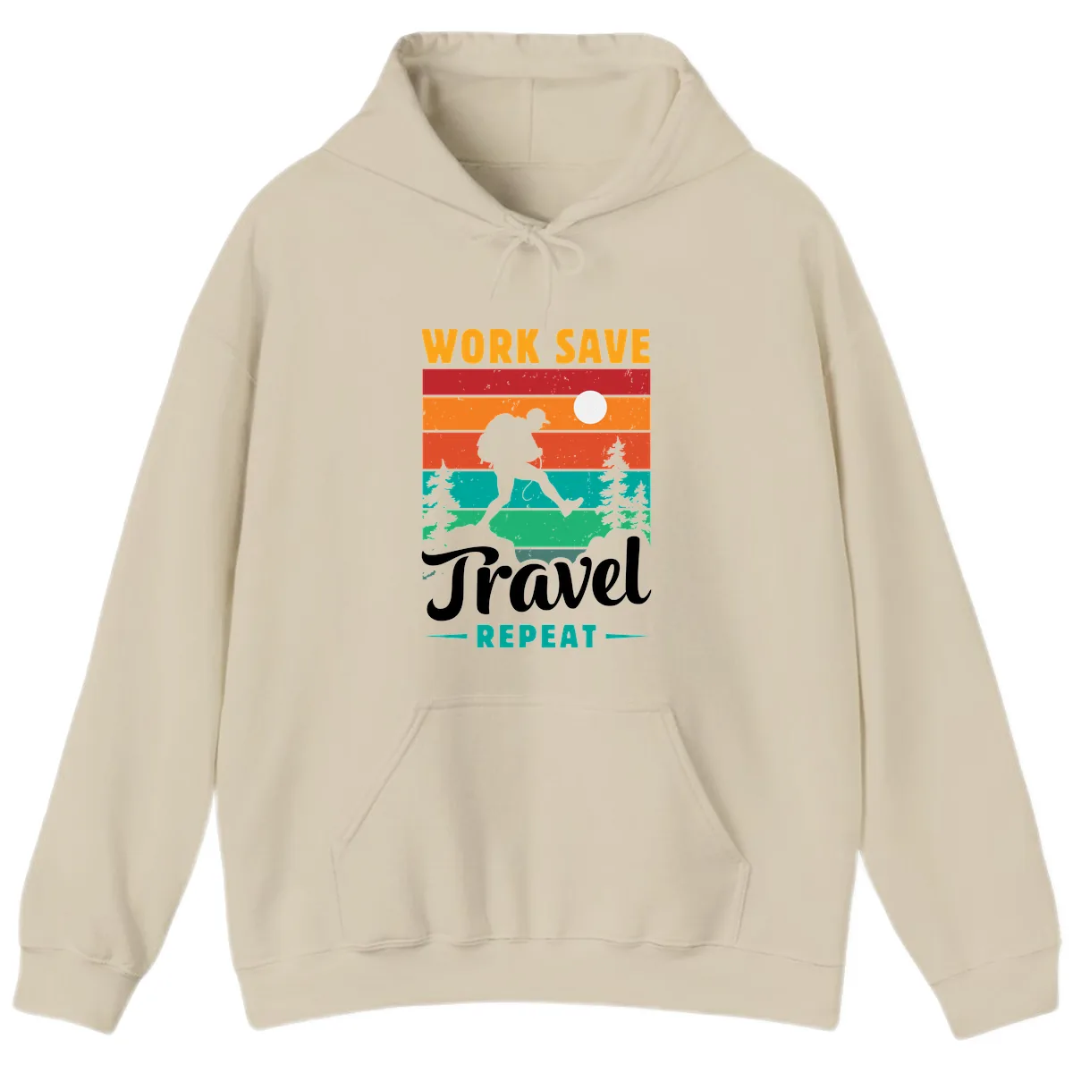 Work Save Travel Repeat Hoodie in Sand
