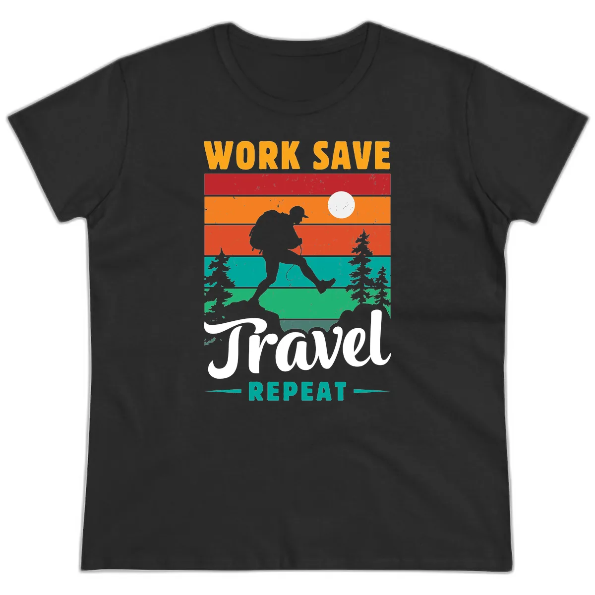 Work Save Travel Repeat Ladies Tee in Black