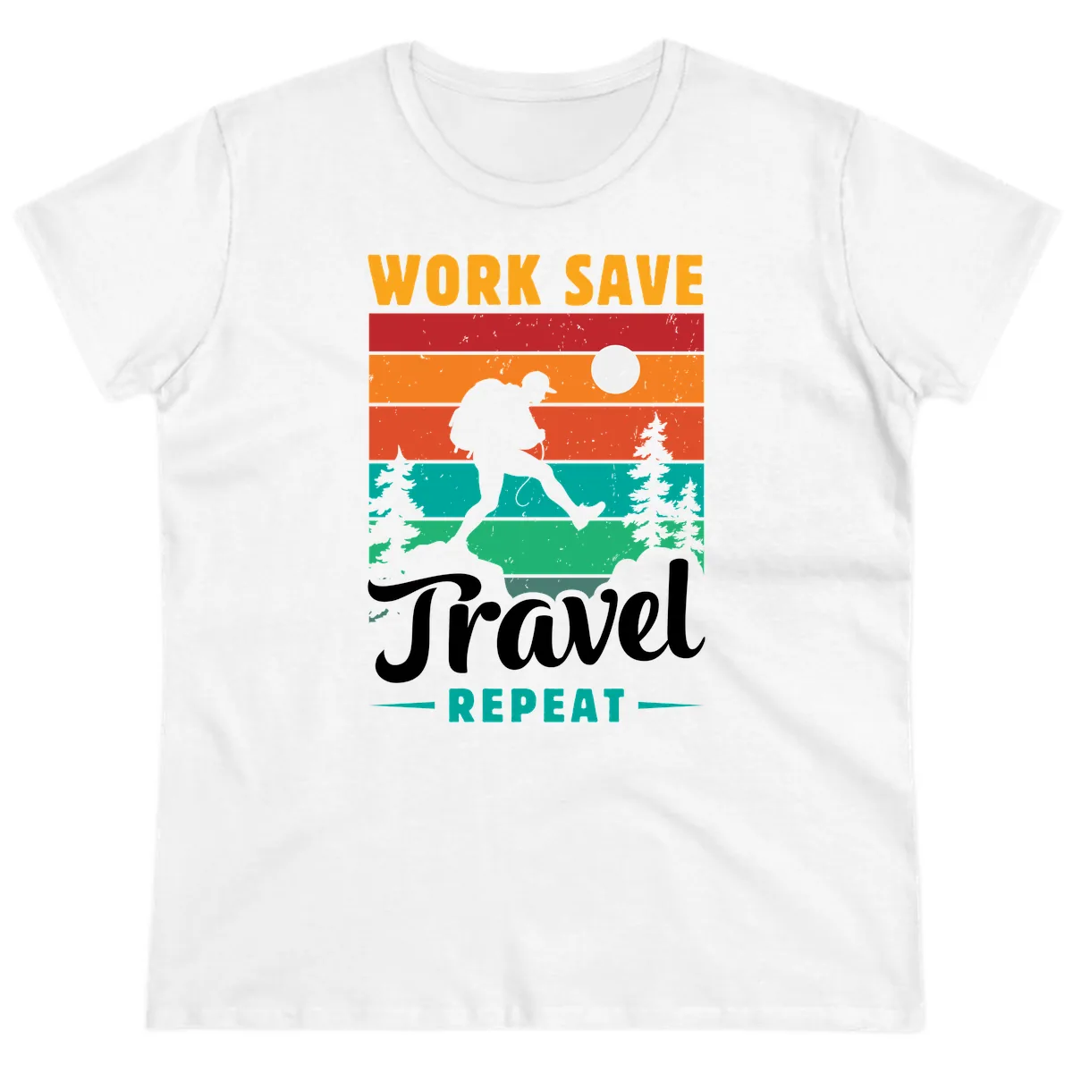 Work Save Travel Repeat Ladies Tee in White