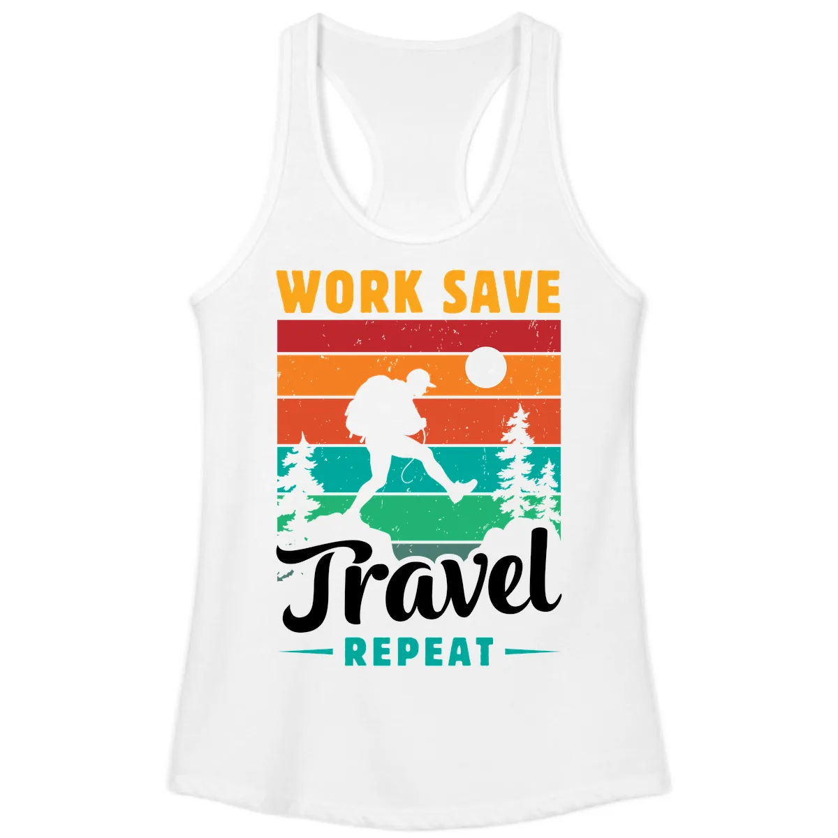 Work Save Travel Repeat Ladies Tank in White