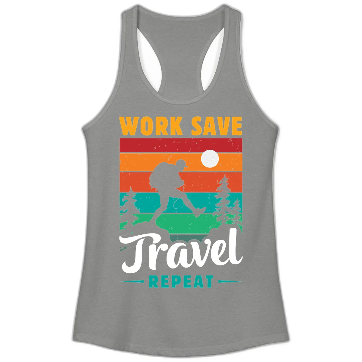 Work Save Travel Repeat Ladies Tank in Heather Grey