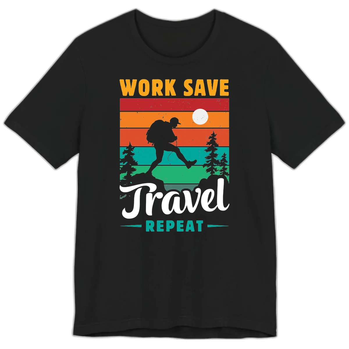 Work Save Travel Repeat Premium T-Shirt in Black