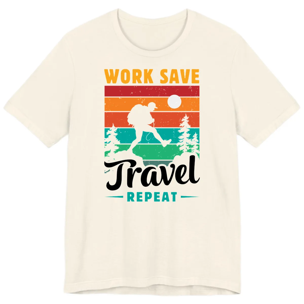 Work Save Travel Repeat Premium T-Shirt in Natural