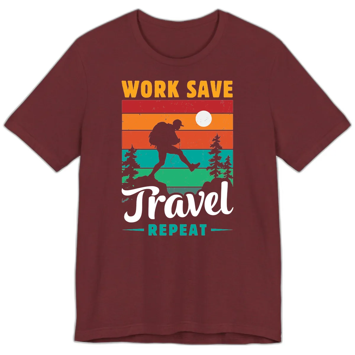Work Save Travel Repeat Premium T-Shirt in Heather Cardinal
