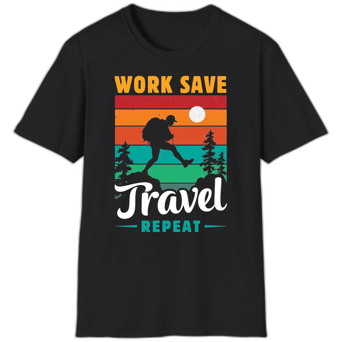 Work Save Travel Repeat T-Shirt in Black