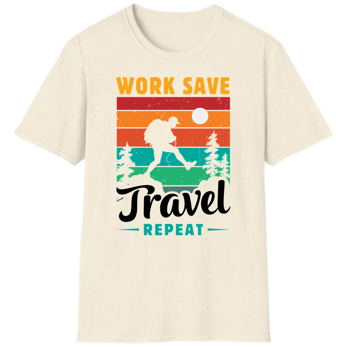 Work Save Travel Repeat T-Shirt in Natural
