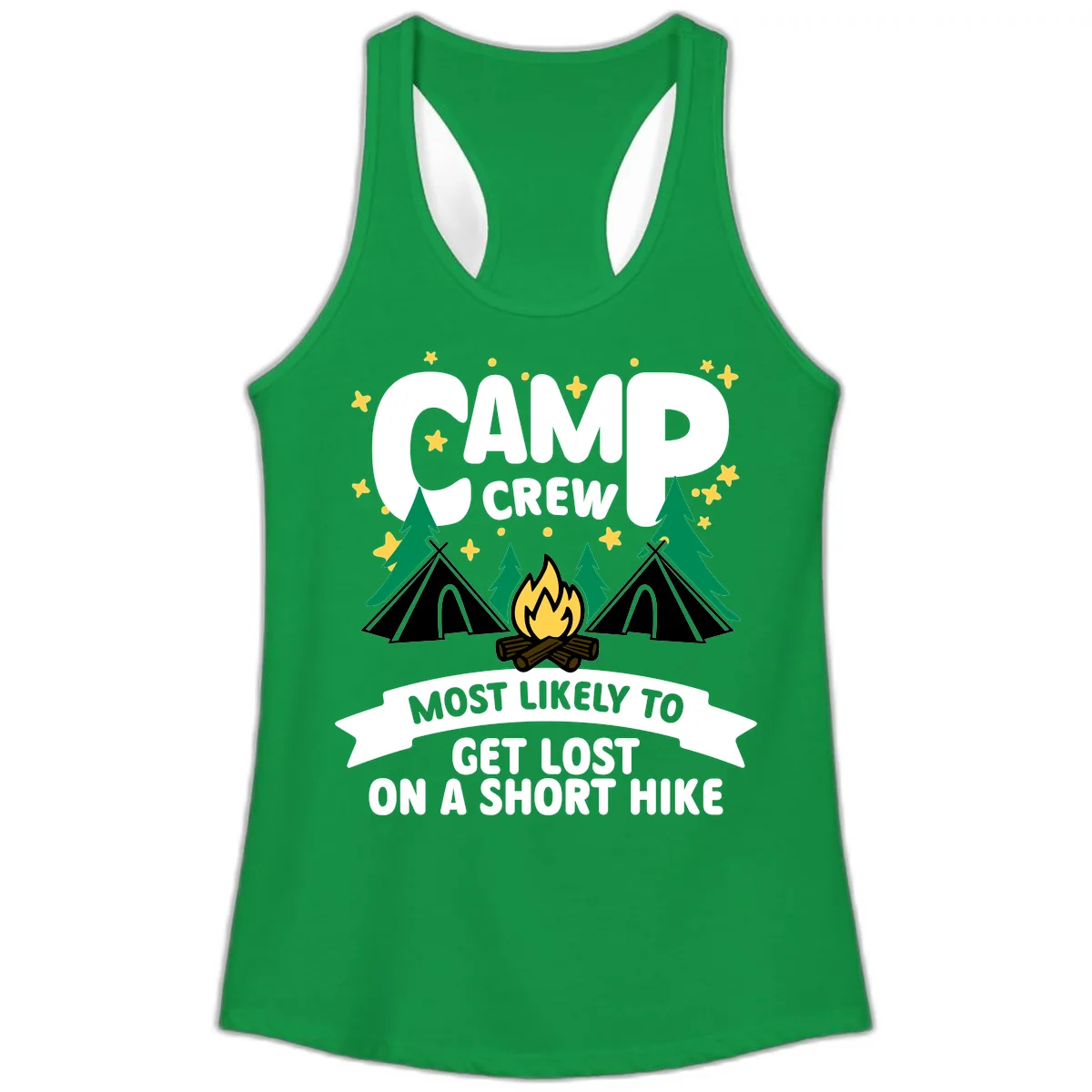 Camp Crew Most Likely To Get Lost Ladies Tank in Solid Kelly Green