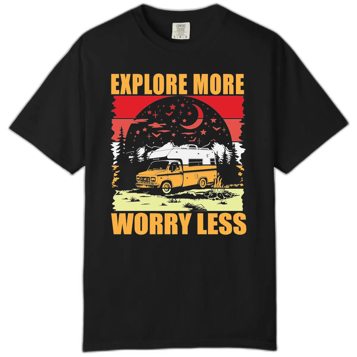 Explore More Worry Less Camping Adventure Comfort Color in Black