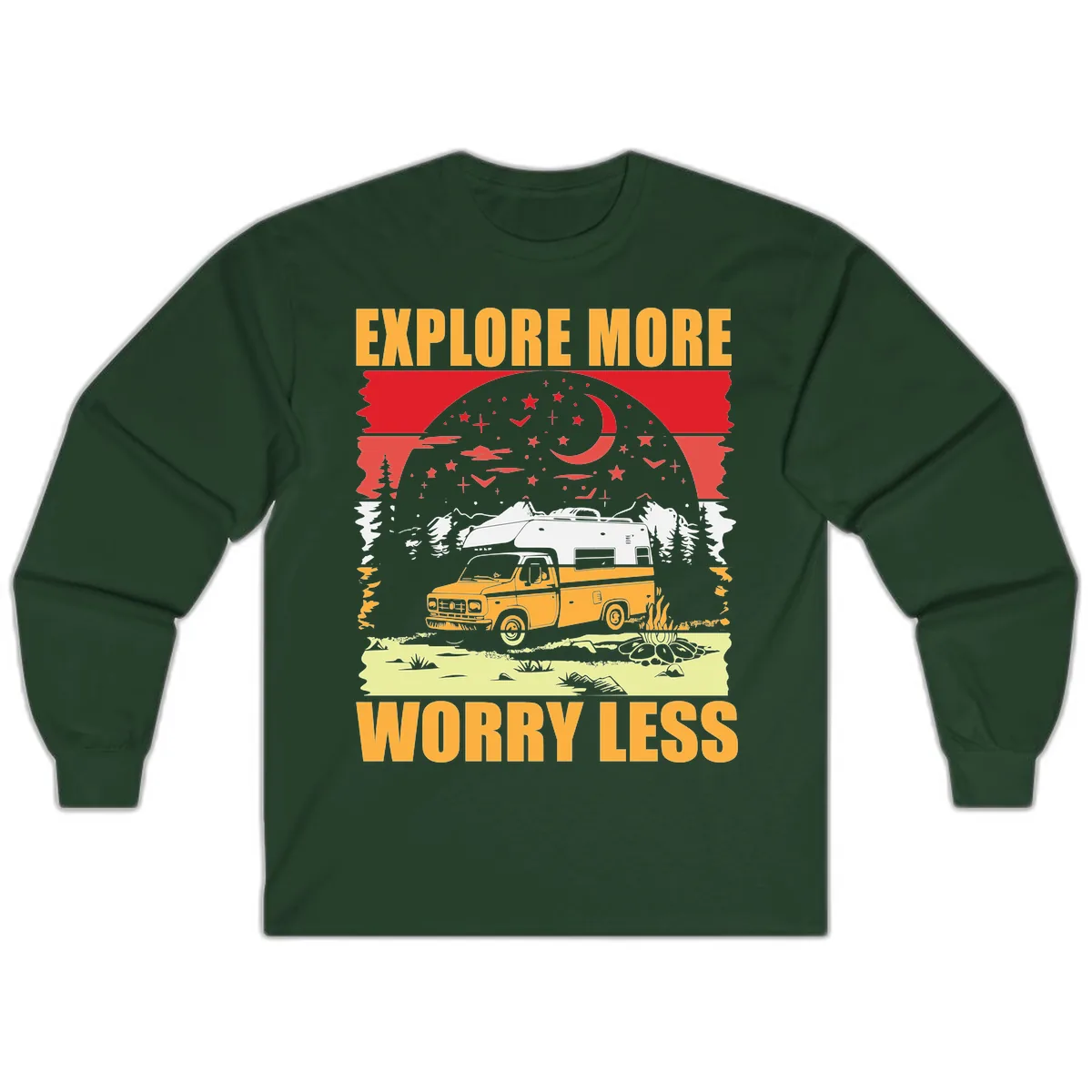 Explore More Worry Less Camping Adventure Long Sleeve in Forest Green