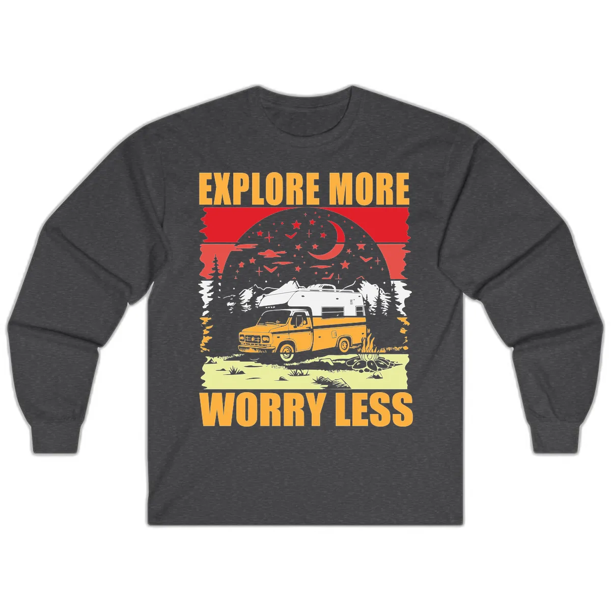 Explore More Worry Less Camping Adventure Long Sleeve in Dark Heather