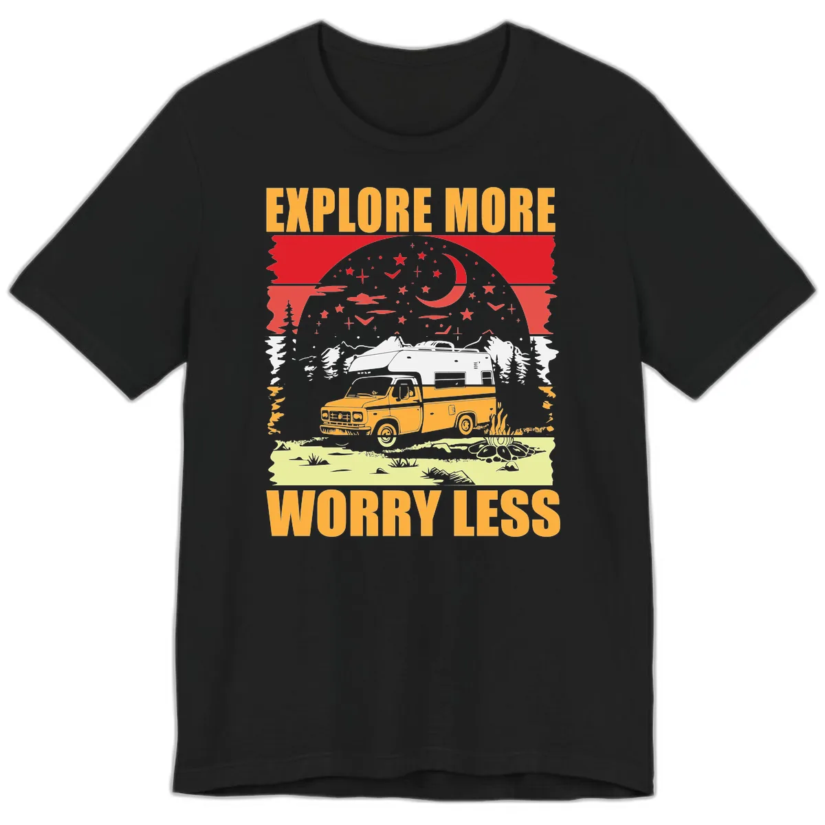 Explore More Worry Less Camping Adventure Premium T-Shirt in Black