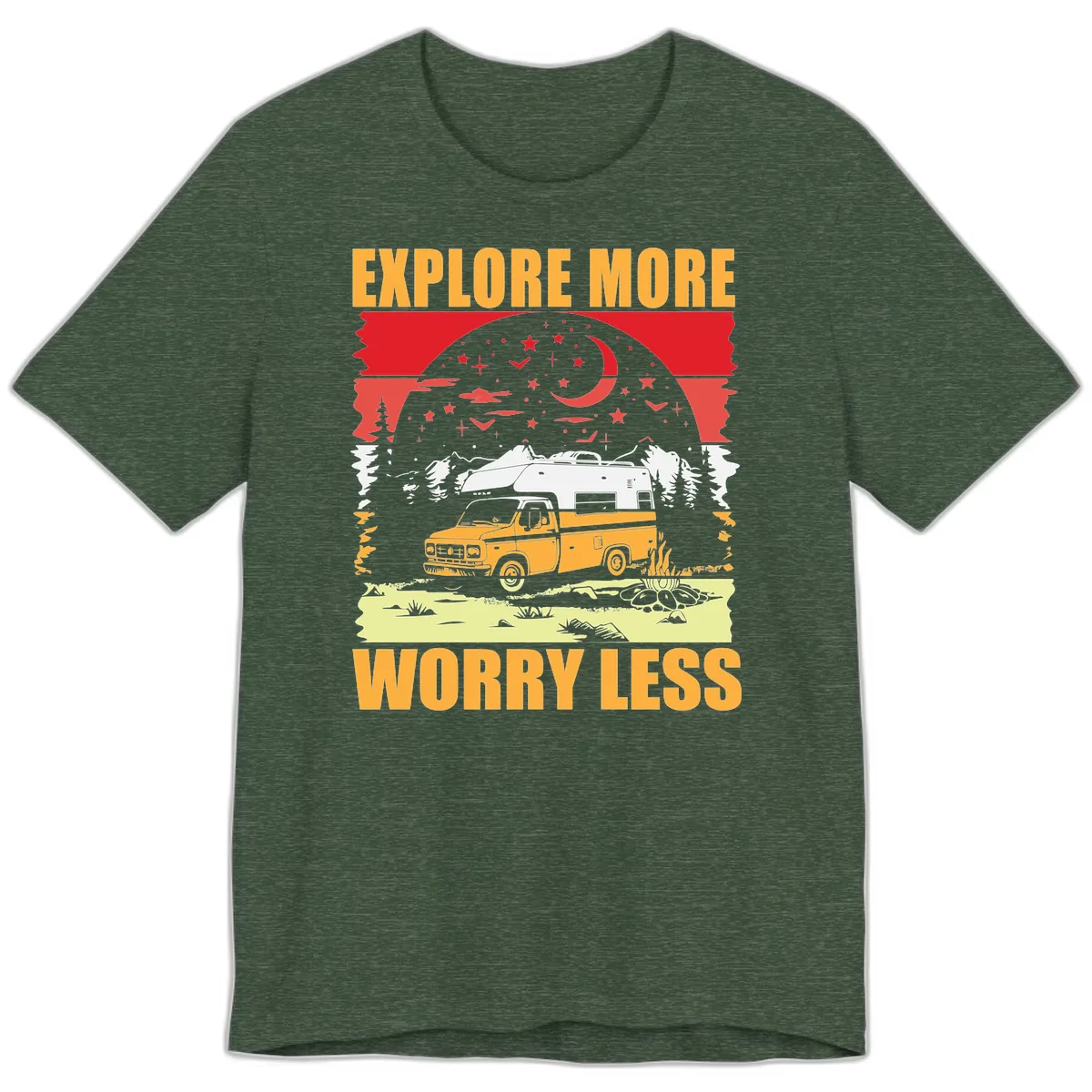 Explore More Worry Less Camping Adventure Premium T-Shirt in Heather Forest