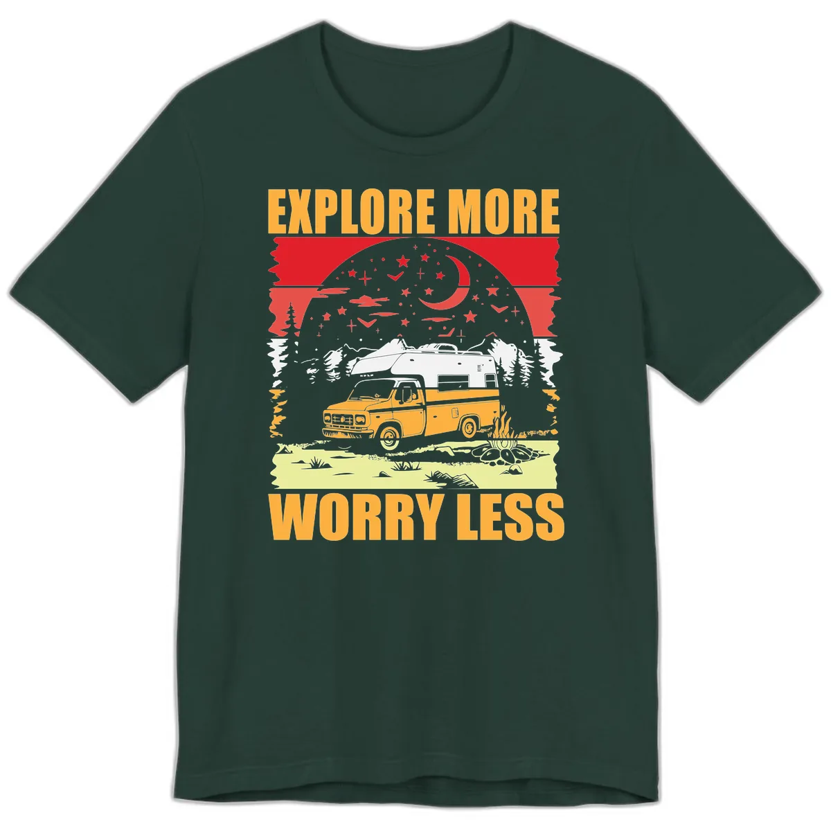 Explore More Worry Less Camping Adventure Premium T-Shirt in Forest