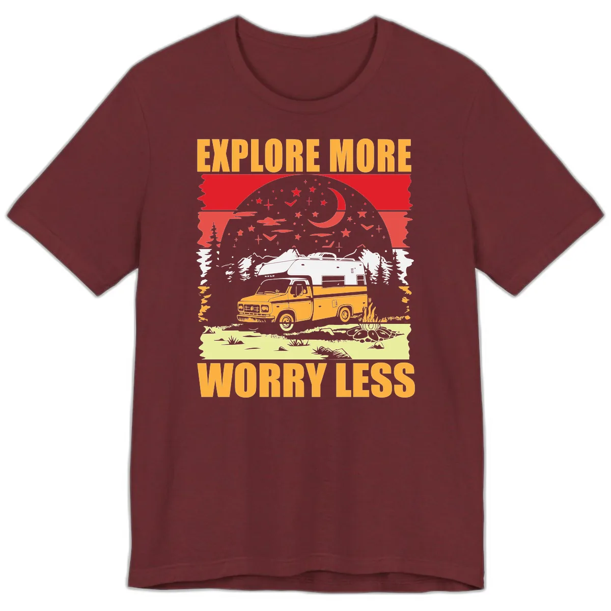Explore More Worry Less Camping Adventure Premium T-Shirt in Heather Cardinal