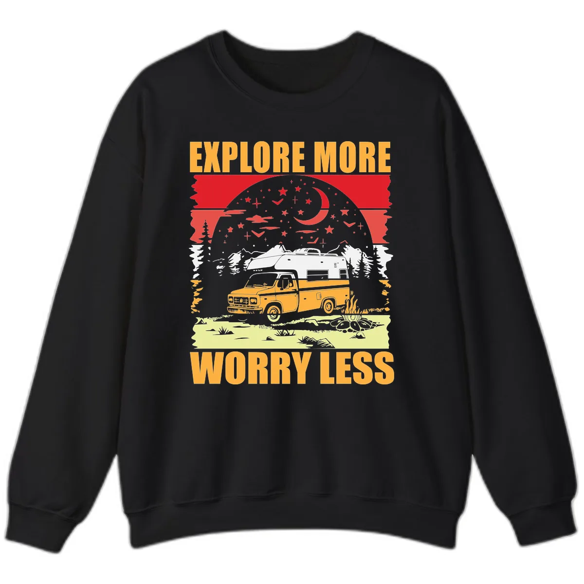 Explore More Worry Less Camping Adventure Sweatshirt in Black