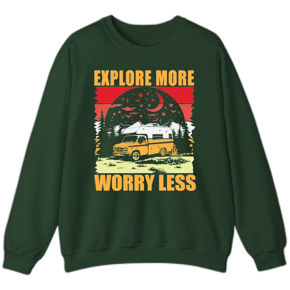 Explore More Worry Less Camping Adventure Sweatshirt in Forest Green
