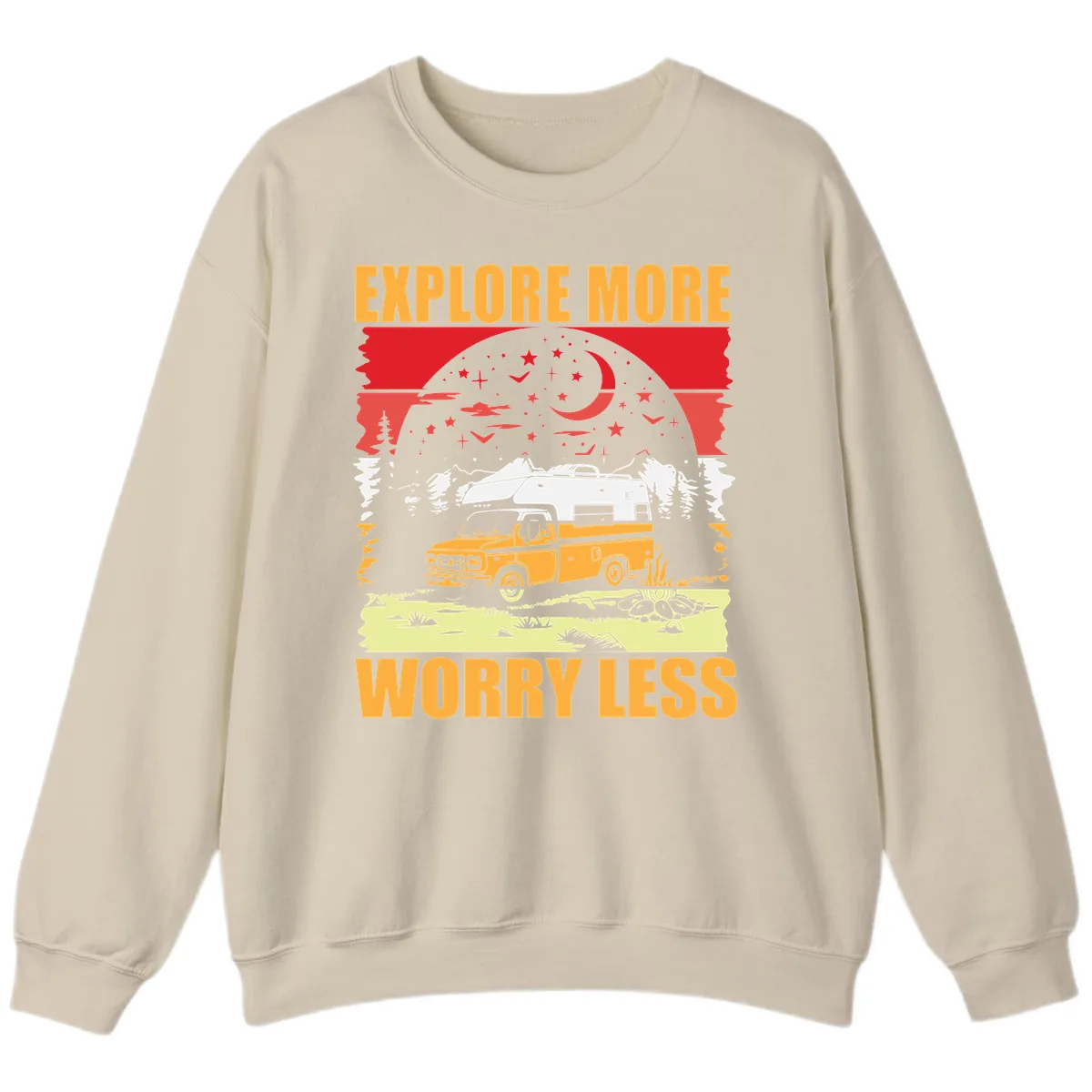 Explore More Worry Less Camping Adventure Sweatshirt in Sand